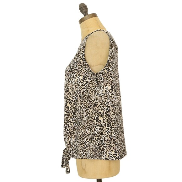 Adrianna Papell Tie Front Animal Print Tank Blouse Size S Stretch Brown Top B71 - Picture 4 of 5